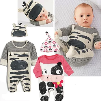 

Spring New Fashion Newborn Baby Ropmer Cartoon Long Sleeve Zebra Cow Print Baby Boy Girl Clothes Cotton Sleepwear Baby Rompers