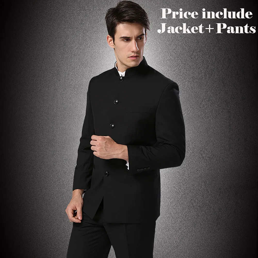 Jacket + Pants Men Formal Business Suits Pants Chinese Tunic Suits Black New Arrival Traditional Mandarin Plus Size XXXXL F048 3