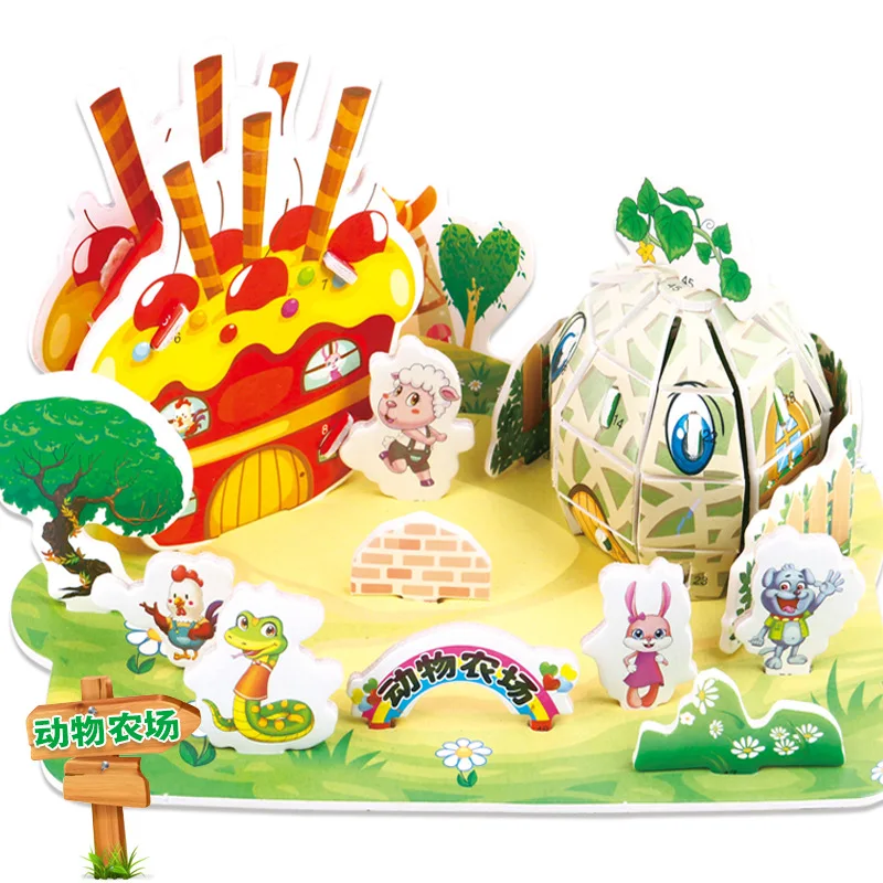 Монтессори малыша привлекательный мультфильм замок сад зоопарк дом принцессы 3D обучающий пазл Развивающие игрушки для детей бизиборд для детей игрушки для девочек бизиборд для малышей детские развивающие игрушки - Цвет: 3D Construction