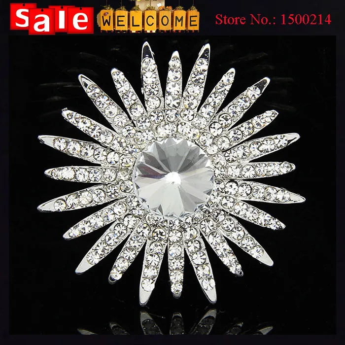 Big Crystal Sunflower Bouquet Wedding Silver Plated Brooch for Women Scarf Buckle Imitation Diamond Full Rhinestone Brooch Pin