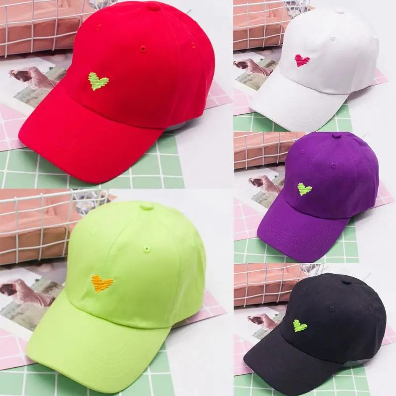 

Women Men Unisex Candy Color Cotton Baseball Cap Graffiti Style Love Heart Embroidered Street Dancing Hat Hip Hop Adjustable