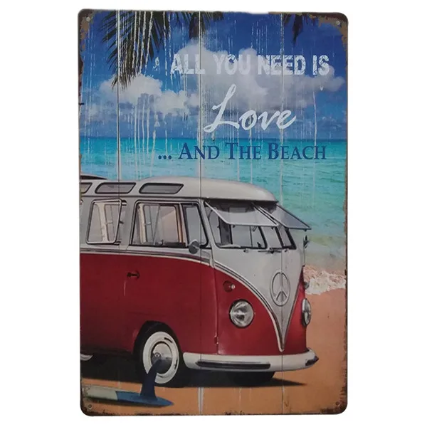 Пляж любви Фольксваген автобус металлический знак табличка пляж картина Винтажный стиль знак - Цвет: 2