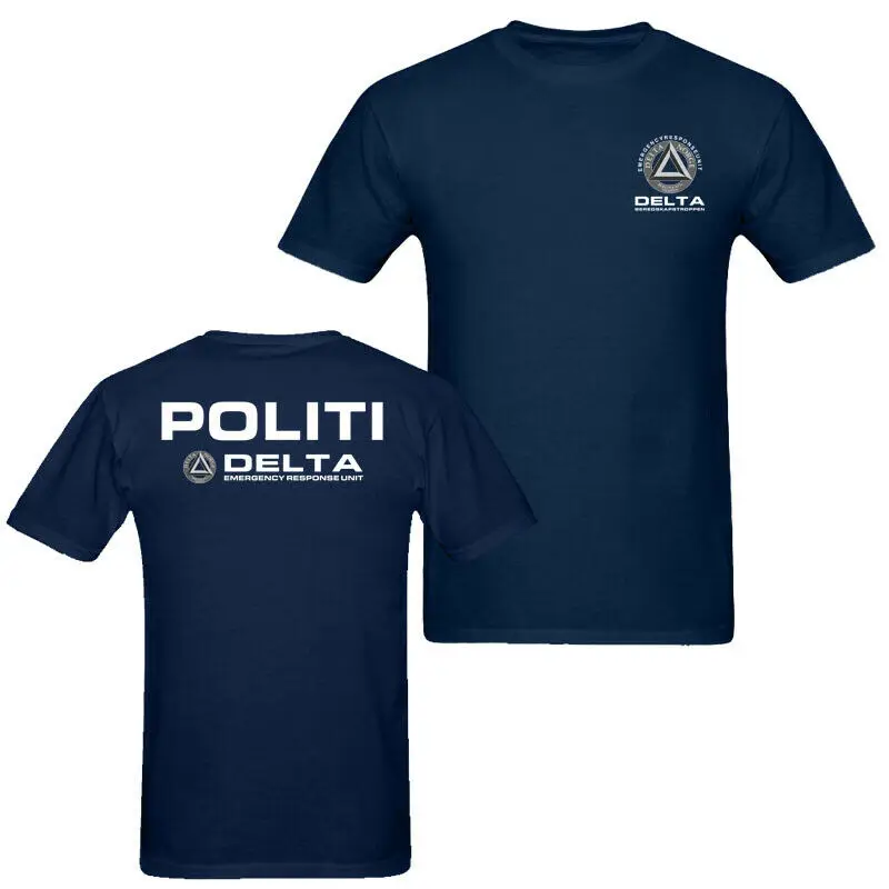 

2019 Fashion Double Side Delta Politi Norway Police Men'S T Shirt Navy Blue Unisex Unisex Tee