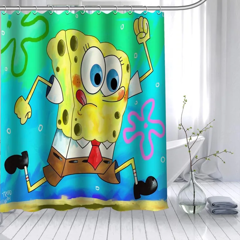 Custom Spongebob Shower Curtain 3D Waterproof Polyester Fabric Bath