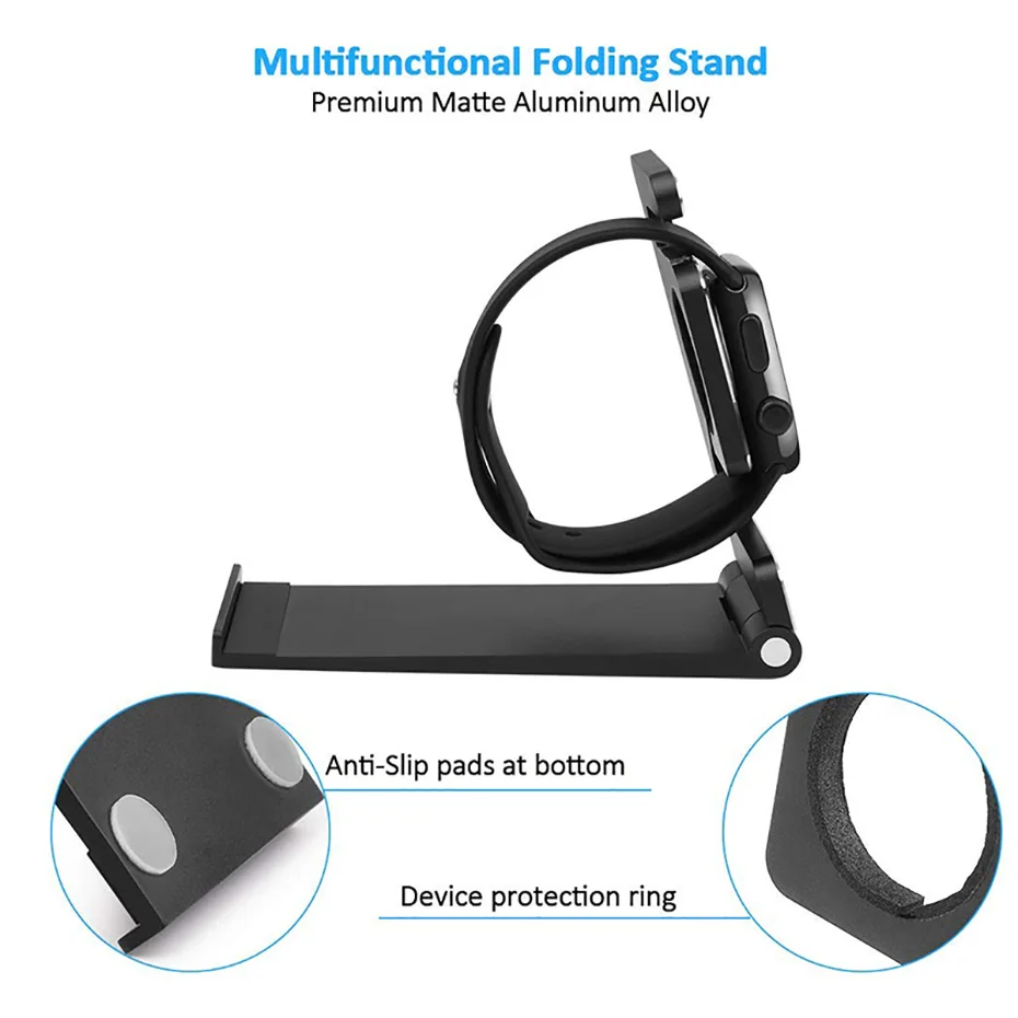 Universal Smartphone Stand Holder Angle Adjustable Charging Stand For Apple Watch 1 2 3 4 Foldable Aluminium Alloy Tablet Holder (7)