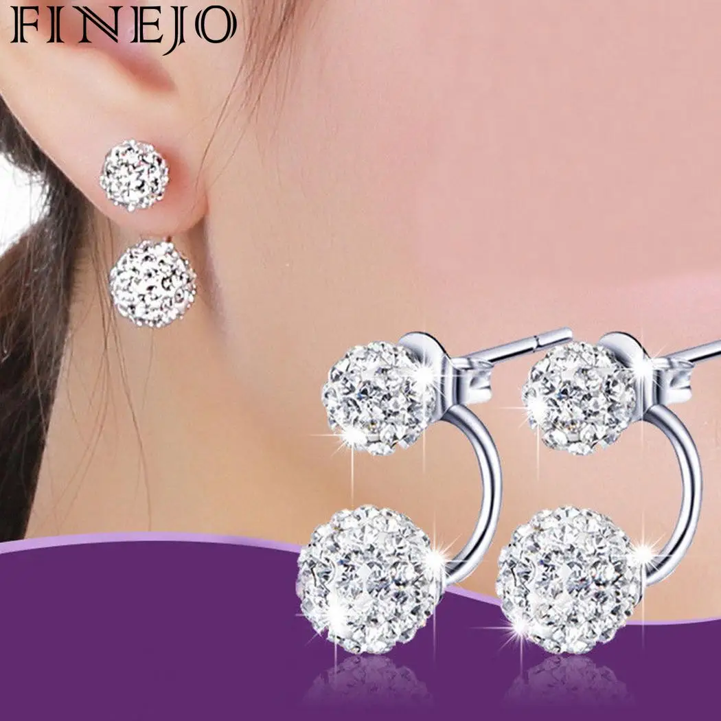 

FINEJO 1 Pair New Fashion Women Earrings Silver Side Crystal Beaded Tourism Rhinestone Stud Jewelry Jewelry Wholesale