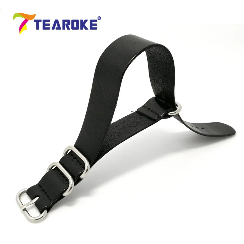 Tearoke зулу кожаный ремешок НАТО ремешок 18 мм 20 мм 22 мм серебристого цвета круглой пряжкой Для мужчин Для женщин высокое качество аксессуары для часов