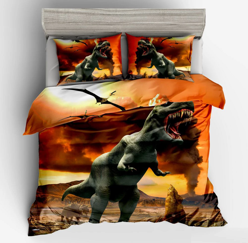 3D Dinosaur World Duvet Cover Set With Pillowcase,Animal Bedding Set 2/