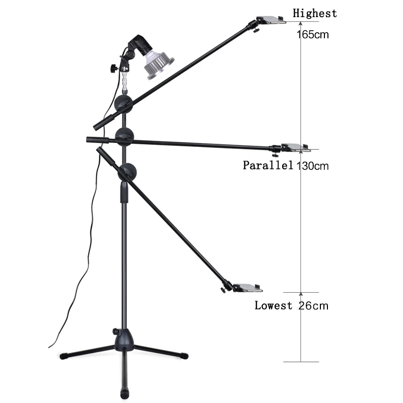  Phone Photography Shooting LED Lamp Fill Light+Bracket Stand+Boom Arm+Reflector Softbox Continuous 