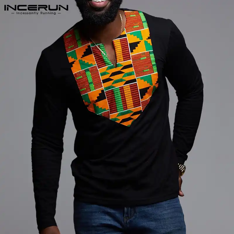 African Dashiki Mens V Neck T-shirt Hippy Ethnic Tops Casual Beach Blouse Summer