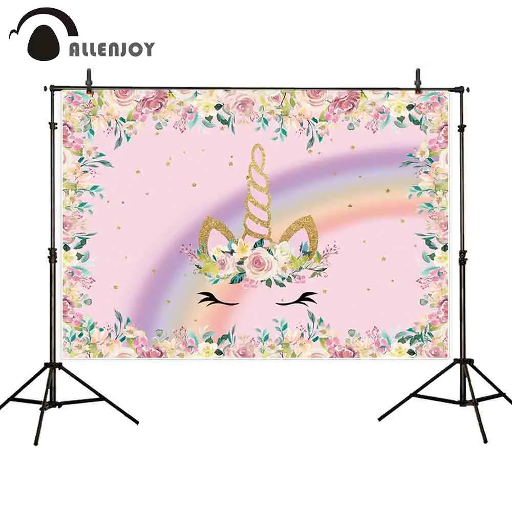 

Allenjoy Unicorn photography backdrop flower rainbow gold little star girl birthday party background decoration photocall custom