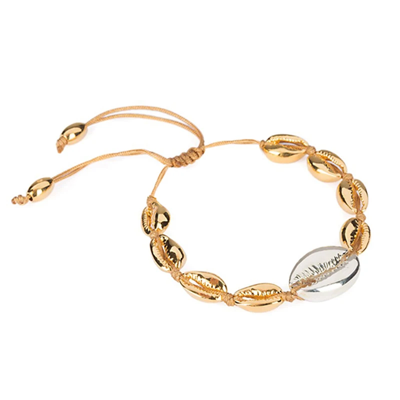 

2019 natural cowry Puka gold bracelet conch bracelets femme boho beach small marine seashell bracelets for women