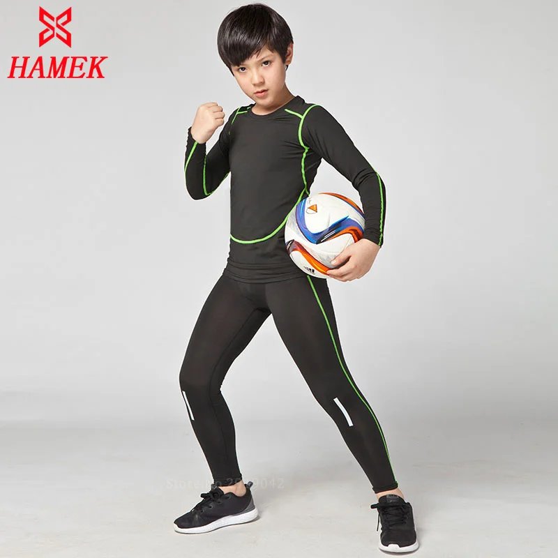 New Kids Boys compression runing shirts+pants set survetement football jerseys 2017 youth soccer