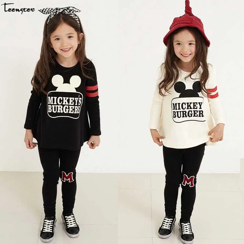 

Teenster Autumn Girls Outfits Minnie Long Sleeve Shirt&Embroidery Pants 2pcs Baby Girl Clothing Set Cute Children Costume