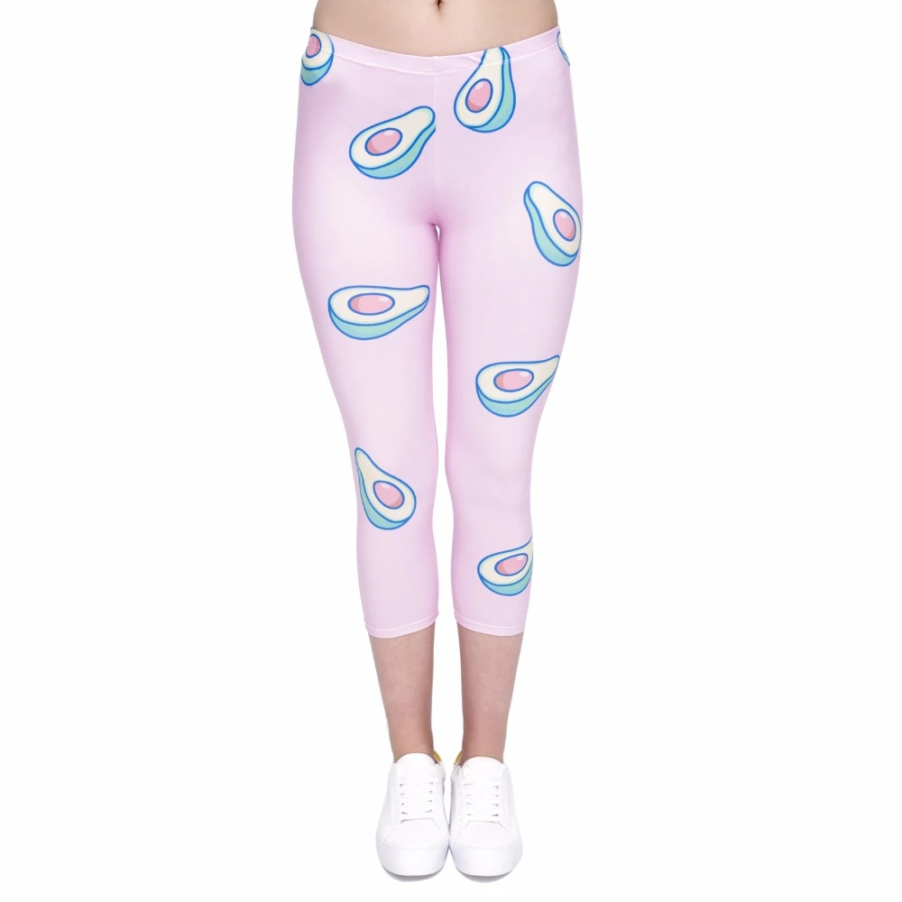 

Women capri Leggings Avocado-Pink Printing Sexy Mid-Calf 3/4 Fitness Trousers Movement Leggins capri Pants