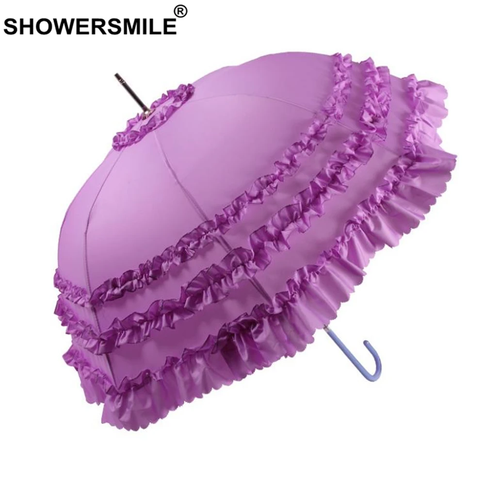 

SHOWERSMILE Lace Umbrella Women Parasol Princess Purple British Style Wedding Bride Romantic Rain and Sun Umbrellas Brolly
