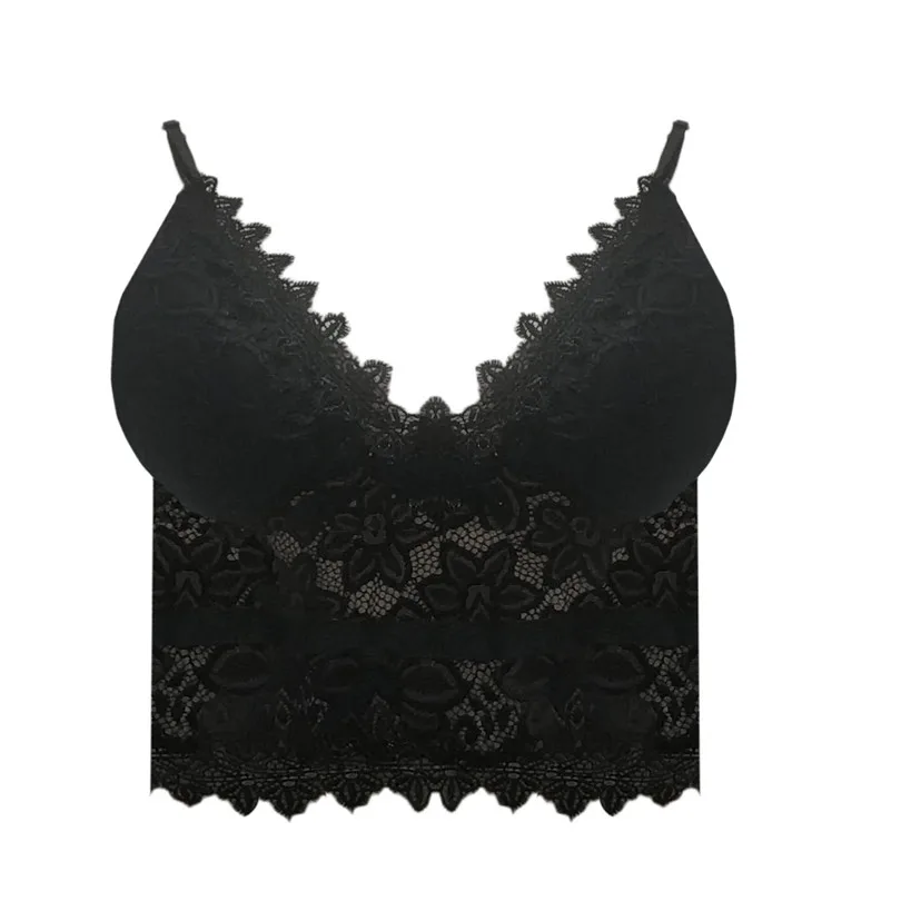 Plus Size Bras For Women Lace Wireless Bra Push Up Sexy Lingerie V-Neck Underwear Solid Black Bralette Encaje Mujer 40MAY2703
