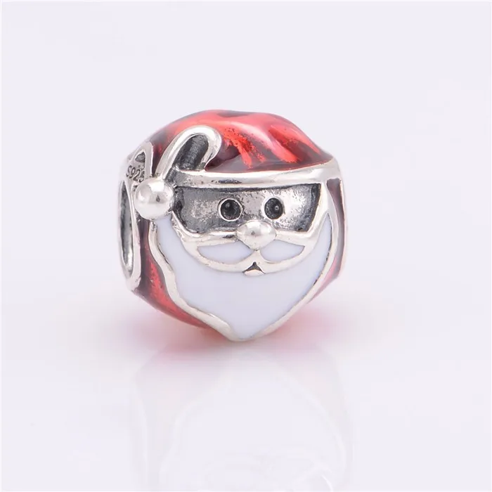 

New 100% Original 925 Sterling Silver Beads Santa Claus and red Enamel Genuine Charm Suitable for Pandora Style Charm Bracelets