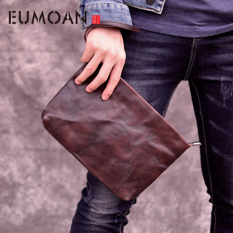 

EUMOAN The first layer of handmade large-capacity clutch bag envelope bag men's leather casual youth business new retro leather