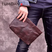 EUMOAN The first layer of handmade large-capacity clutch bag envelope bag men's leather casual youth business new retro leather retro first layer of leather cylinder travel bag large capacity retro crazy leather men bag leather zipper bag