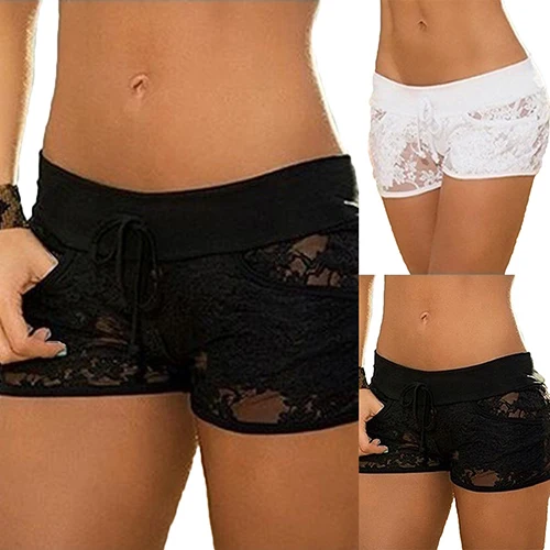 

New Sexy Women Lace See Through Solid Color Summer Low Rise Clubwear Pants