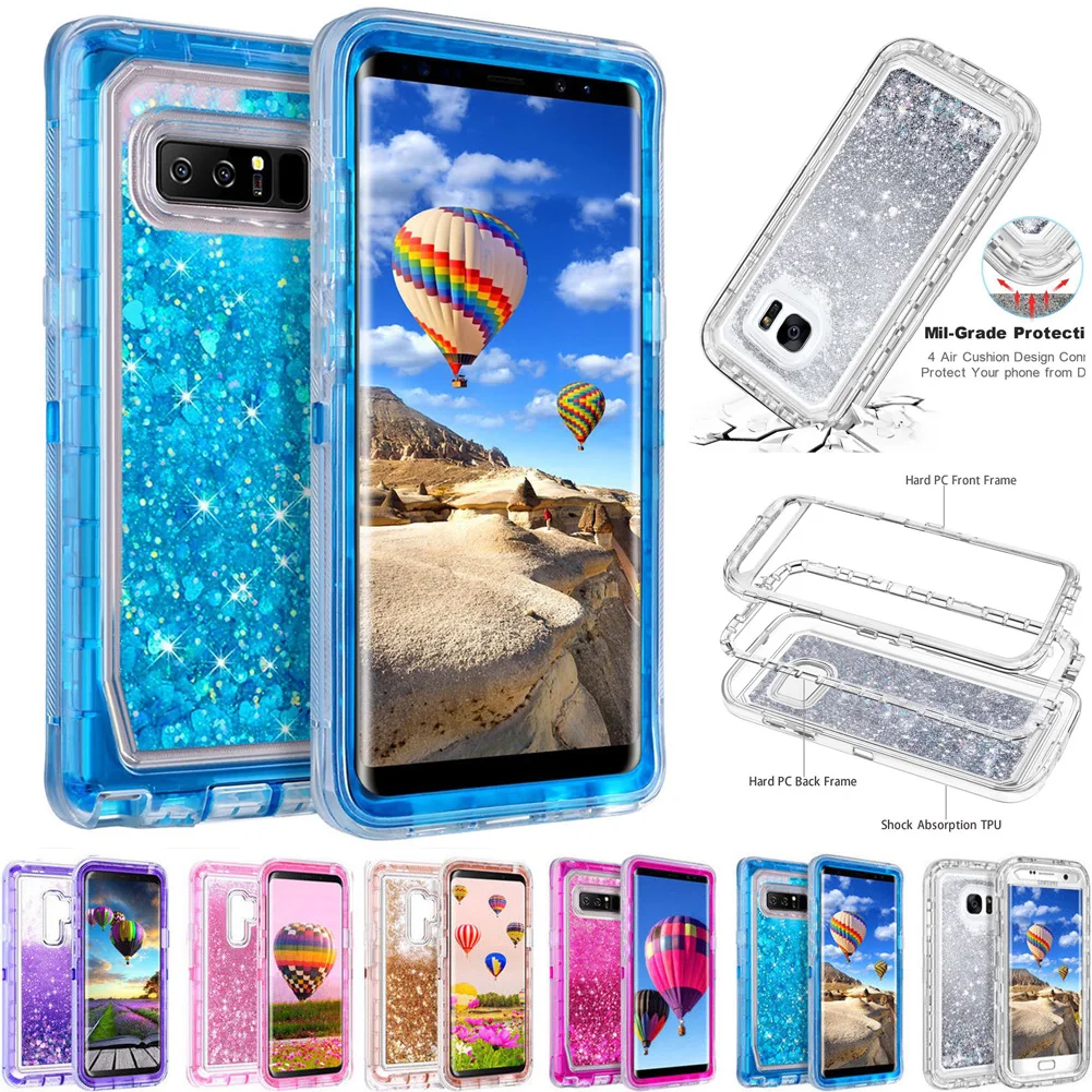 For Samsung Galaxy S9 Plus Silicone Case 3D Glitter Quicksand Hybrid Armor Transparent Clear Cover for Note8 S8 |
