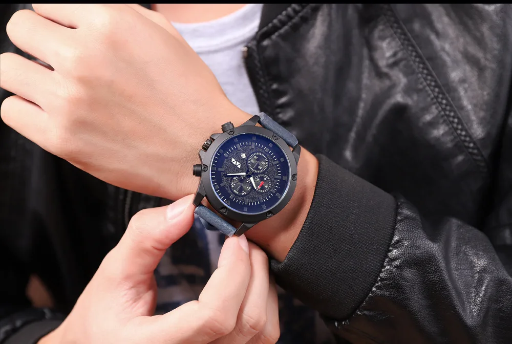 Модные часы Топ бренд кожа кварцевые часы водонепроницаемые спортивные мужские большие часы повседневные Ретро Мужские наручные часы Relogio Masculino
