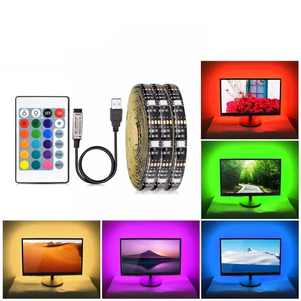 Светодиодный светильник 5 в с питанием от USB 1 м 2 3 4 RGB для ТВ 5050 Диодная