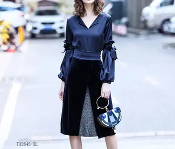 

European style 2019 New arrivals summer Spring fashion women clothes solid color blouse + patchwork skirt casual suit T3264