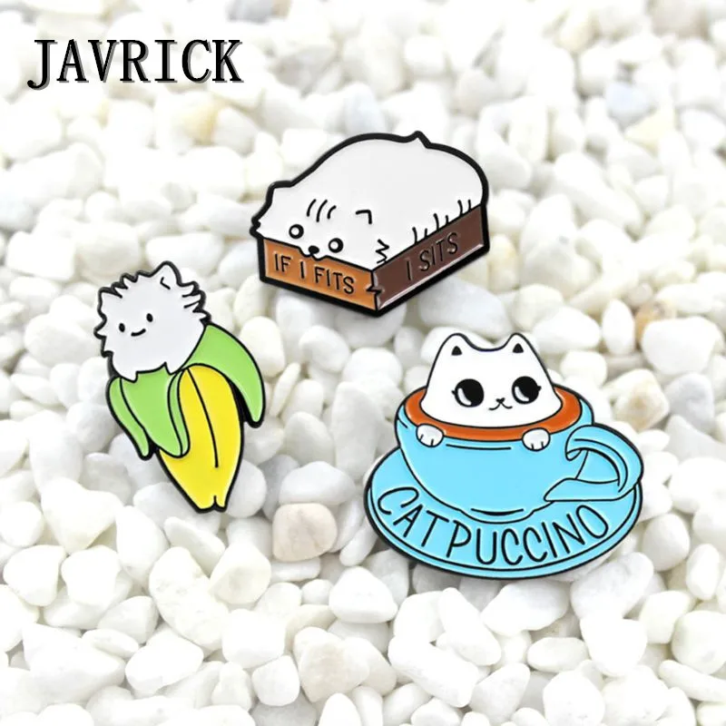 

JAVRICK Animal Brooch Kitten Cup Banana Case Creative Cute Colorful Enamel Pins Fashion Unique Jewelry Badge Brooches