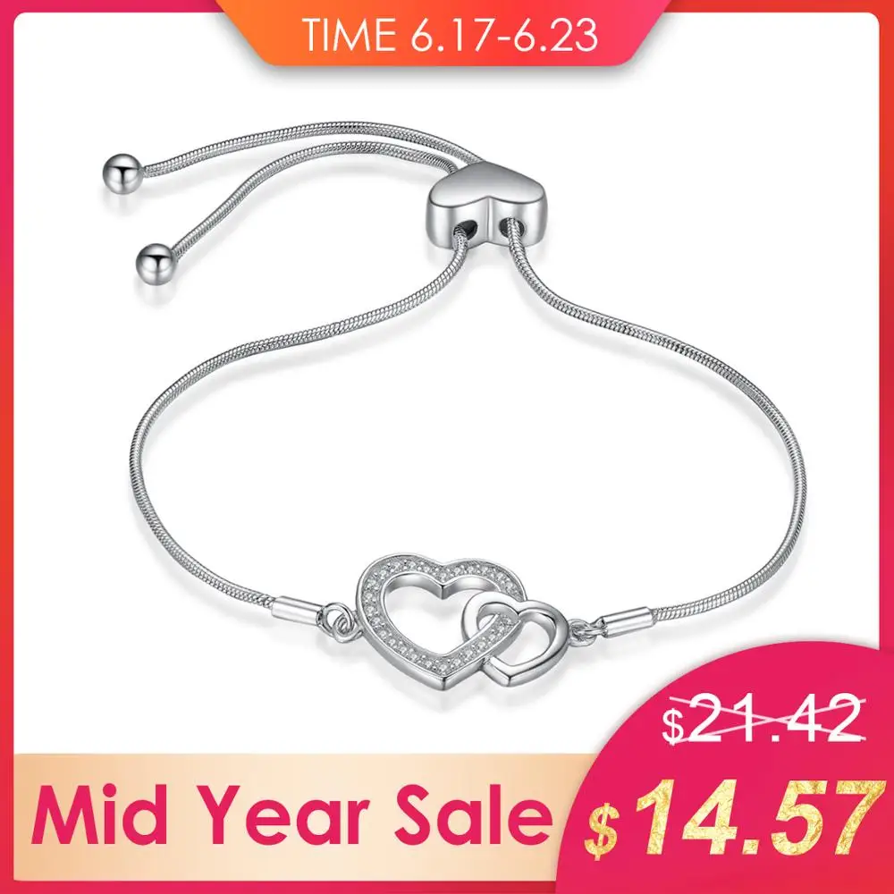 

JewelryPalace Interlocking Two Hearts 0.2ct Cubic Zirconia Adjustable Blacelets & Bangles 925 Sterling Silver New Trendy Jewelry