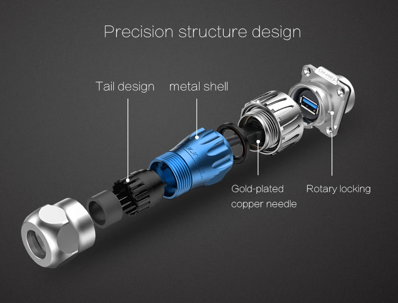 1/4 Bayonet Connecting USB3.0 Metal Shell Waterproof Data Connector IP67 Connector USB Panel Mount Plug with 0.5M Cable