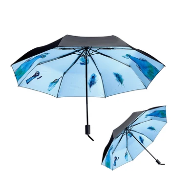

Black Umbrella Folding Umbrella For Woman Female Painting Umbrella Ladies Umbrellas Sunny&Rainy Anti-uv Elegant Parasol