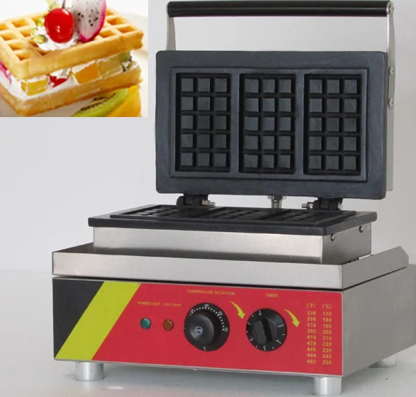 

3pcs Electric Commercial rectangle waffles machine maker;waffle Baker