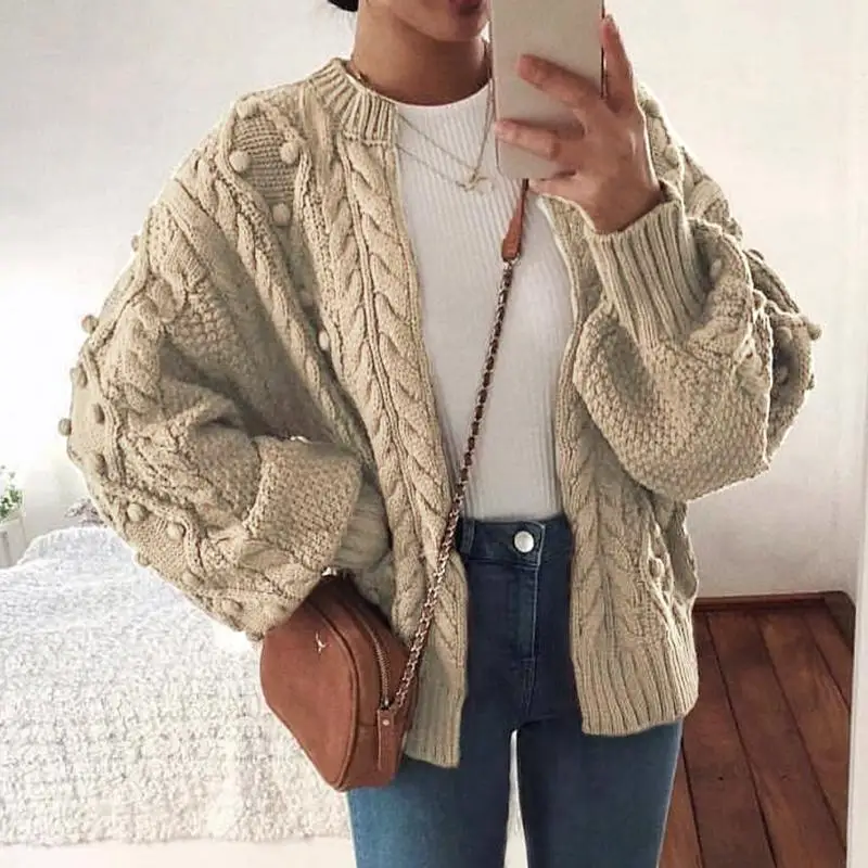 

Turmeric sweater women winter 2019 Pompon twist knitted Korean cardigan female zipper ladies sweater female streetwear Autumn