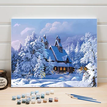

Paint Painting By Numbers Landscape Winter Snow Scene DIY Acrylic Coloring Art On Canvas Wall Picture For Living Room Adult Draw