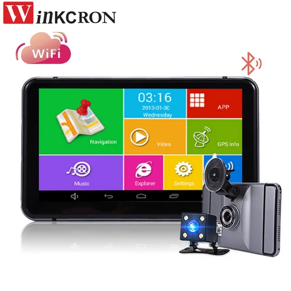 Car DVR Camera 7 dual lens Android Car rear view camera GPS Navigation Bluetooth WIFI Quad