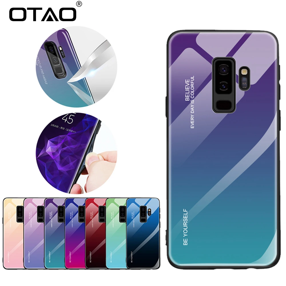 Роскошный чехол OTAO из закаленного стекла для телефона Samsung Galaxy S8 S9 J4 J6 J8 Plus Note 8 9 A6 A7