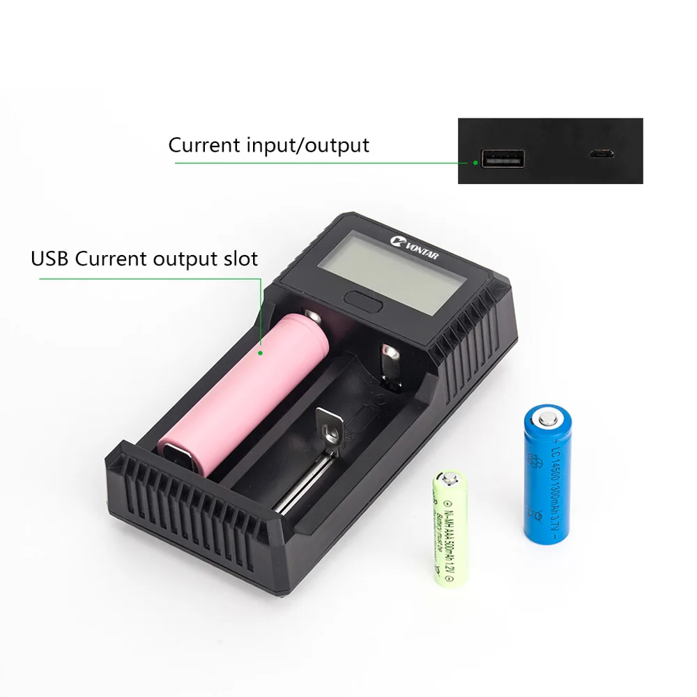 Зарядное устройство VONTAR VT2 PLUS 2 слота умное зарядное USB для lion Ni mh Cd AAA 1 в 3 7