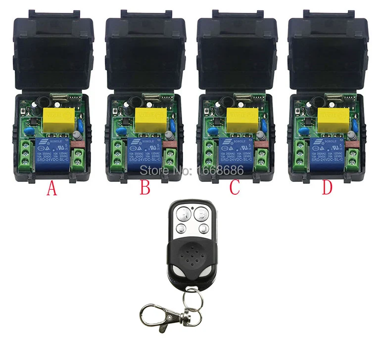 

AC220V 1CH 10A RF Wireless Remote Control Switch System teleswitch 1 transmitter & 4 receiver relay Receiver Smart Home Switch