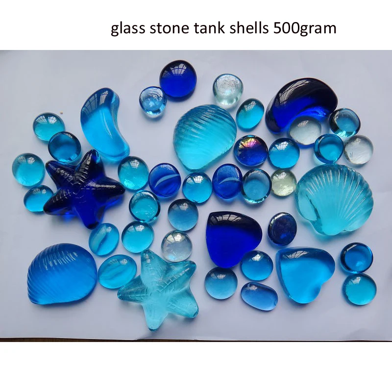 free shipping Mediterranean blue glass stone shell aquarium decorations