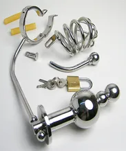 Stainless Steel Male Cock Penis Cage With Metal Catheter Anal Beads Butt Plug,Fetish Erotic Sex Products Toys For Men – AW46