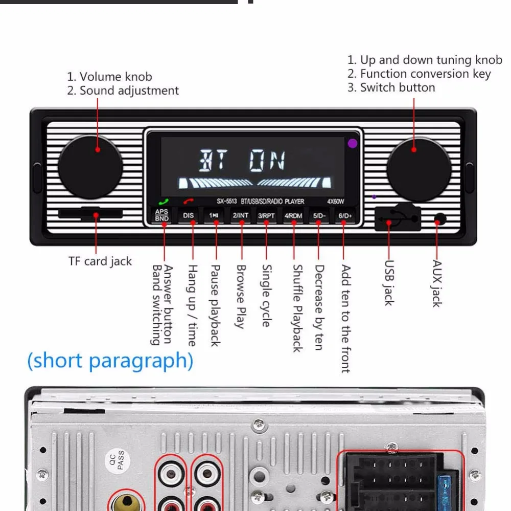 Автомагнитола 1Din в-dash MP3 мультимедийный плеер стерео Bluetooth Handsfree FM SD USB Udisk AUX пульт дистанционного управления Авторадио