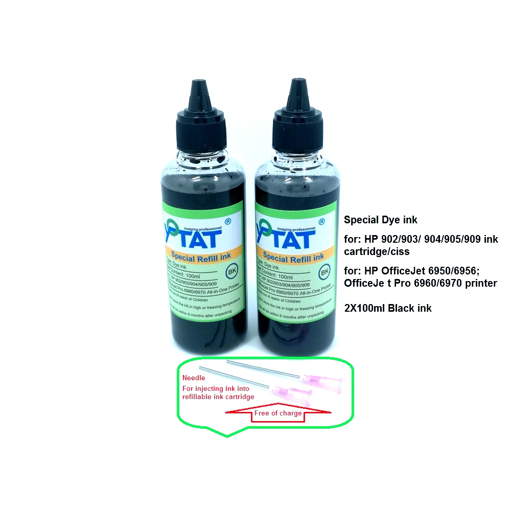 YOTAT 2*100 мл BK чернила для заправки комплект для hp 902 hp 903 904 905 hp 906 907 908 909 чернильный картридж СНПЧ для hp OfficeJet 6950 6956 6960