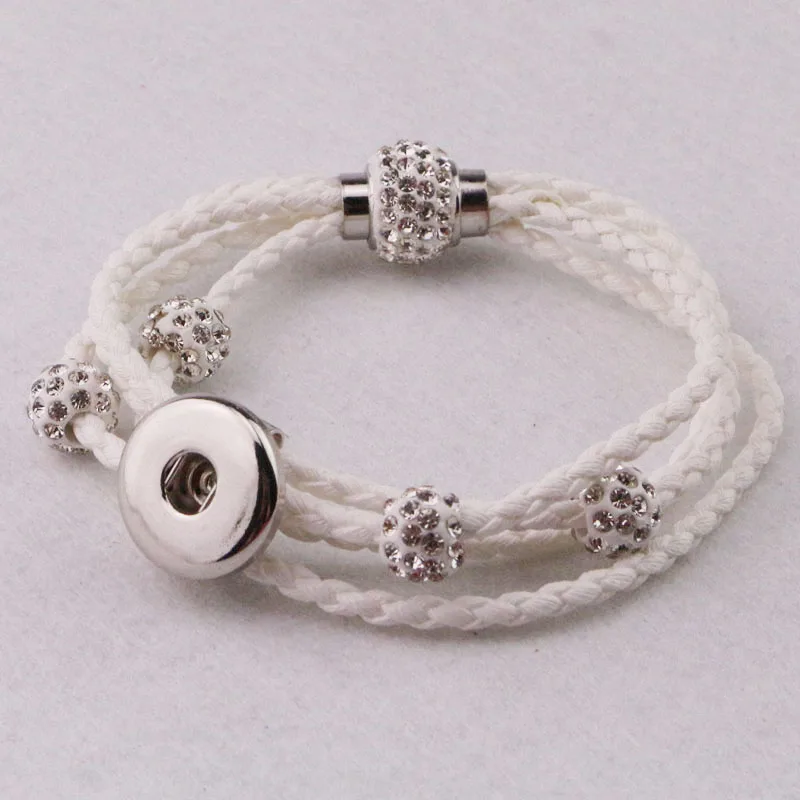 

Pu Leather Multi Wrap Bracelet Metal Diy Snap Button Charm18mm Rhinestone Magnetic Buckle Cuff Bracelets Bangles