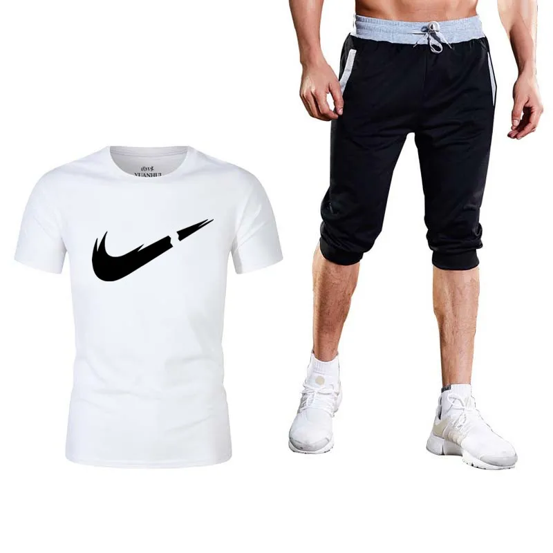2019 Solid Men's Sets Shorts+T Shirts Suits Summer Mens Beach Shorts Cotton Casual Male Shorts Tee homme Gyms Brand Clothing Set