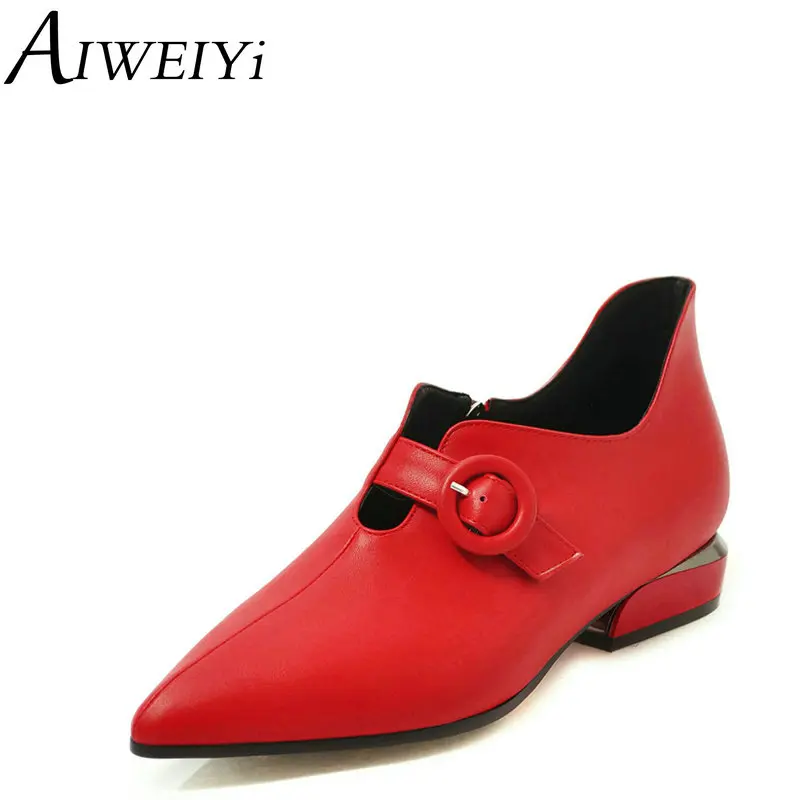 AIWEIYi Oxford Shoes Woman Thick Heel Low Heels Shoes Woman Cutouts Ankle Buckle Strap Oxford Shoes Woman