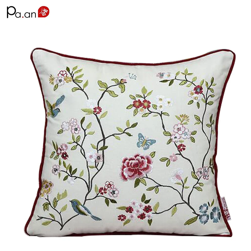 ファッション綿枕ケース刺繍花鳥ハンドメイド枕カバーオフィスチェア手作り枕ケースホームテキスタイル Fashion Pillow Case Pillow Casecotton Pillow Case Aliexpress
