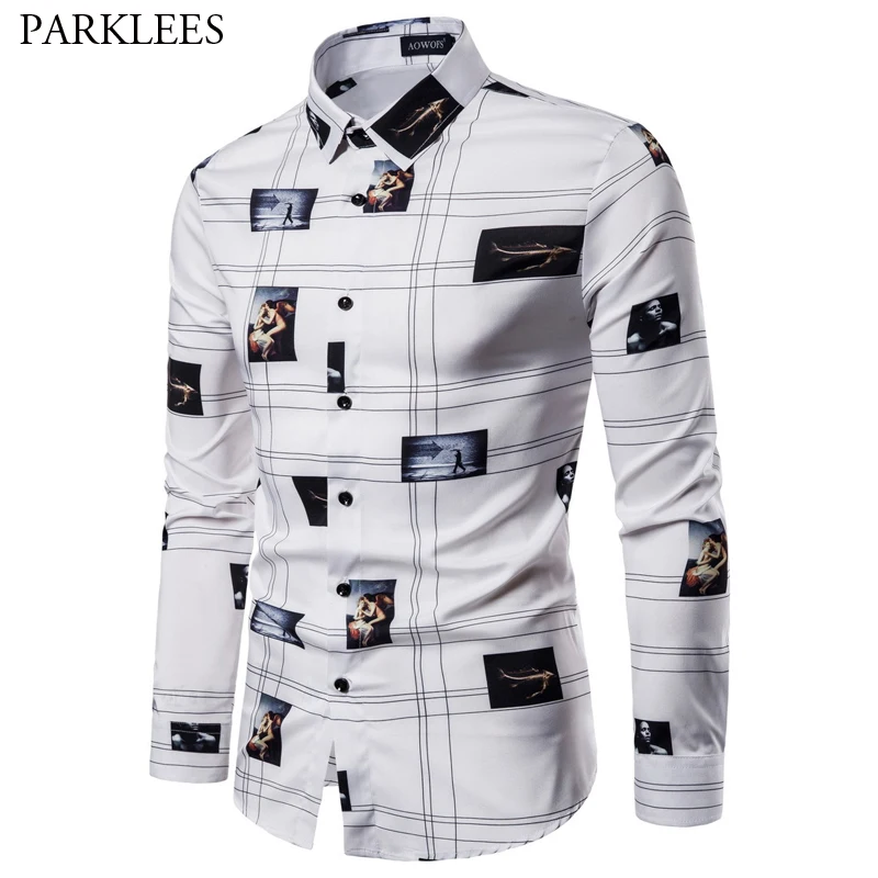 

Vintage Print Shirt Men 2019 Autumn New Baroque Style Long Sleeve Party Shirts Mens Casual Button Down Social Shirt Male Chemise