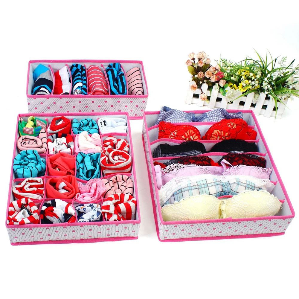 3 шт. коробка для нижнего белья складной ящик разделитель бюстгальтеры носок моющийся 6,7, 20 сеток контейнер гардероб набор Органайзер коробка для хранения - Цвет: Красный